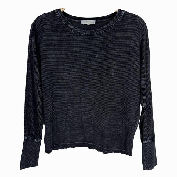 Joah Brown Vital Long Sleeve Top One Size Charcoal Grey Ribbed Minimalist Lounge - Picture 2 of 8